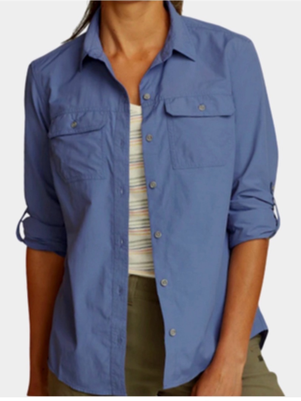 Eddie Bauer Women's Long Sleeve Ripstop Mountain Button-Down Top Blue Small